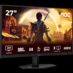 Monitor gaming AOC G4 Q27G42XNE de 27 pulgadas QHD con panel VA, 180Hz, 1ms GtG, HDR10 y FreeSync; diseño negro con biseles delgados y base ajustable