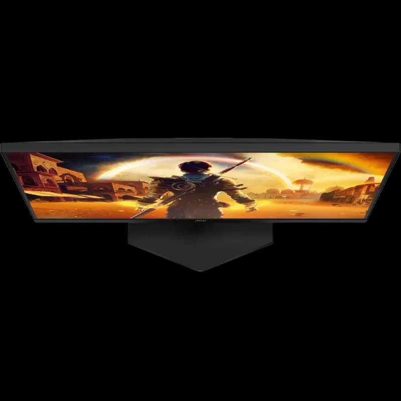Monitor gaming AOC G4 Q27G42XNE de 27 pulgadas con biseles finos, pantalla Quad HD, soporte robusto en forma de V y colores vibrantes en escena de juego