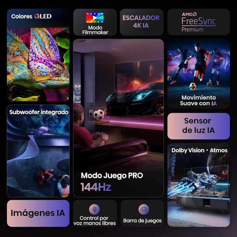Hisense 55E7Q PRO 55 pulgadas QLED 4K con biseles finos, patas laterales y panel con logotipos de 144Hz Game Mode PRO, Dolby Vision Atmos y Real Madrid - Ítem2