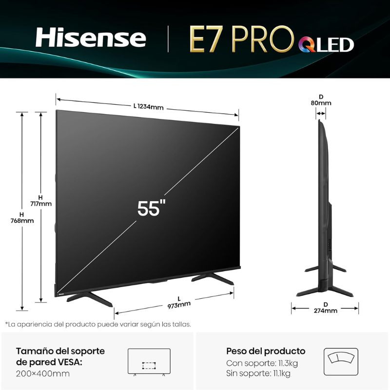 Hisense 55E7Q PRO 55 pulgadas QLED 4K con biseles finos, patas laterales y panel con logotipos de 144Hz Game Mode PRO, Dolby Vision Atmos y Real Madrid - Ítem4