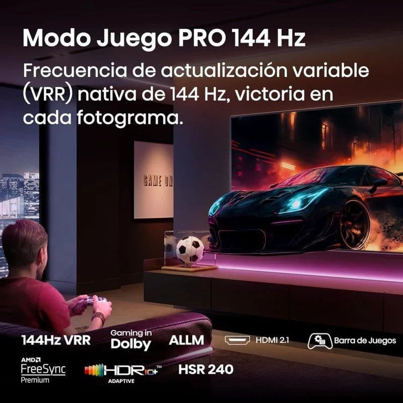 Hisense 65E7Q PRO 65" 4K QLED Pro Smart TV Preto, Modo Gaming com frequência de atualização de 144 Hz