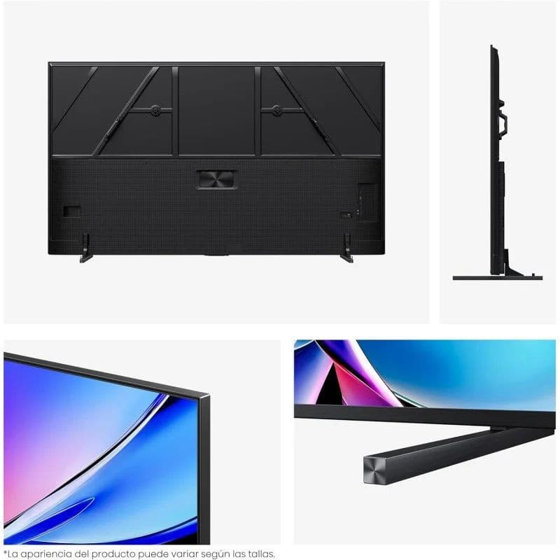 Hisense 65E7Q PRO 65" 4K QLED Pro Smart TV Preto, vista detalhada da parte traseira, lateral, moldura e pés