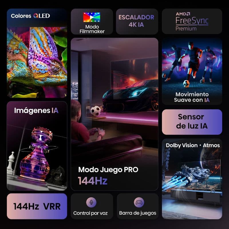 Hisense 100E7Q PRO 100 pulgadas QLED 4K Ultra HD en negro con 144Hz, VRR, FreeSync Premium, Dolby Vision y Atmos, Modo Juego PRO y control por voz