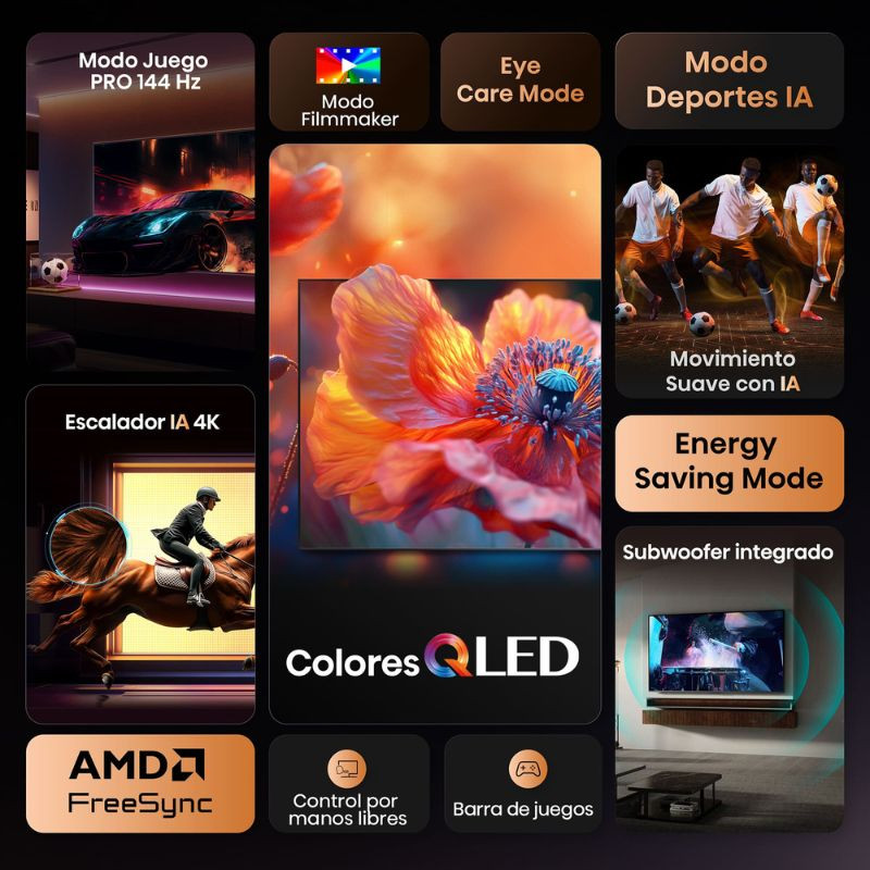 Hisense 98E7Q 98 polegadas QLED 4K com tela ampla sem bordas, cores vibrantes, Game Mode PRO 144 Hz e subwoofer integrado na cor preta - Item2