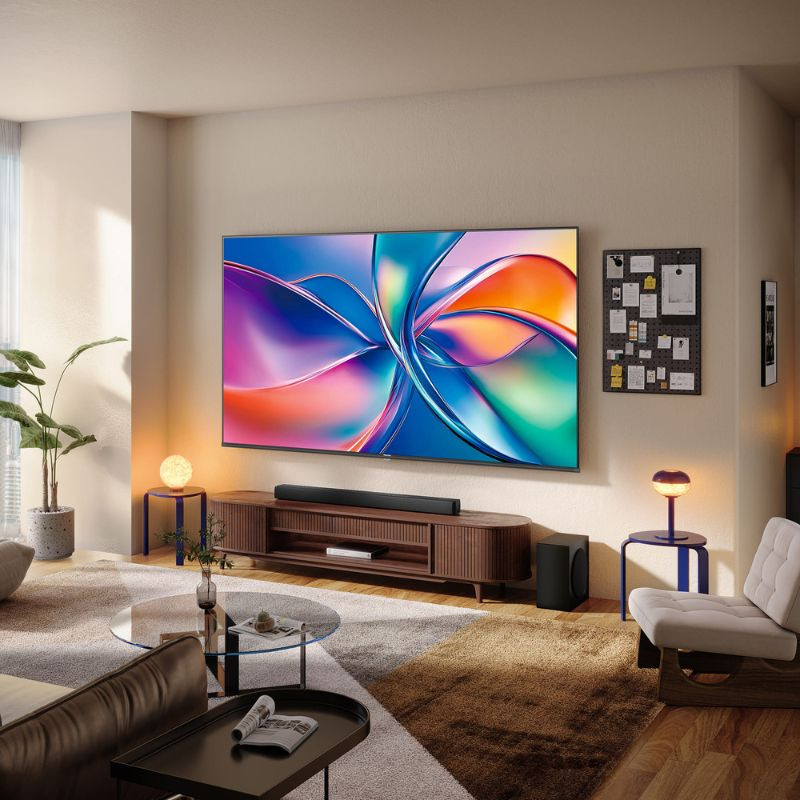 Hisense 98E7Q 98 polegadas QLED 4K com tela ampla sem bordas, cores vibrantes, Game Mode PRO 144 Hz e subwoofer integrado na cor preta - Item1