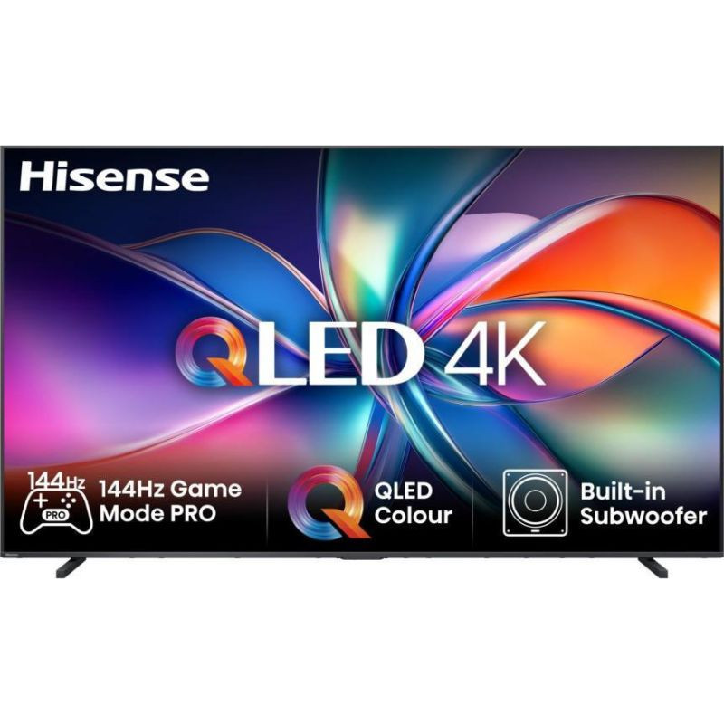 Hisense 98E7Q 98 polegadas QLED 4K com tela ampla sem bordas, cores vibrantes, Game Mode PRO 144 Hz e subwoofer integrado na cor preta - Item