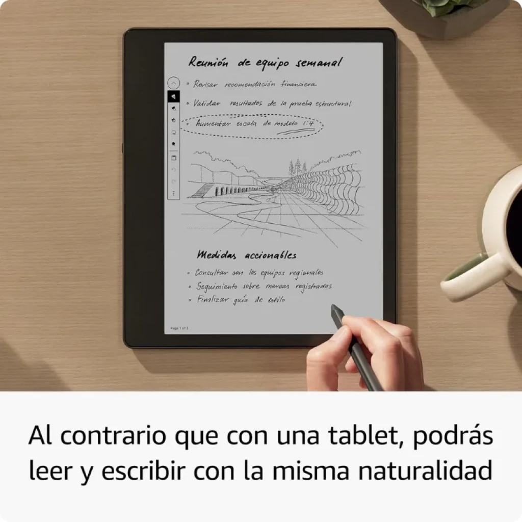 Kindle Scribe 10,2 pouces avec stylet haut de gamme, grand écran e-ink pour lire et écrire, étui intégré servant de support, notes manuscrites et croquis clairs - Ítem6