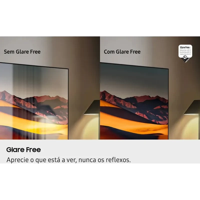 Samsung TQ85QN90FAT 85 4K Neo QLED com tela fina, bordas quase invisíveis, base central discreta e cores vibrantes com destaque em rosa e dourado - Item3