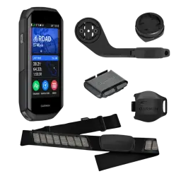 Garmin Edge 1050 Bundle compteur de vélo avec écran couleur et support ; comprend une ceinture cardiaque, un capteur de cadence, un capteur de vitesse et des adaptateurs