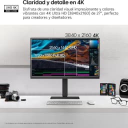 LG 27U730A-B écran 27 pouces 4K IPS, bords fins, couleurs vives, haute netteté, parfait sur bureau moderne avec support réglable et connectique soignée
