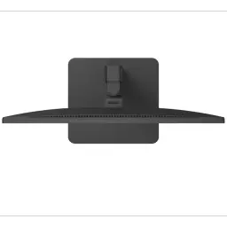 Vue arrière du moniteur noir avec courbure légère, grille de ventilation fine et bras de support central réglable, format 27 pouces élégant et épuré