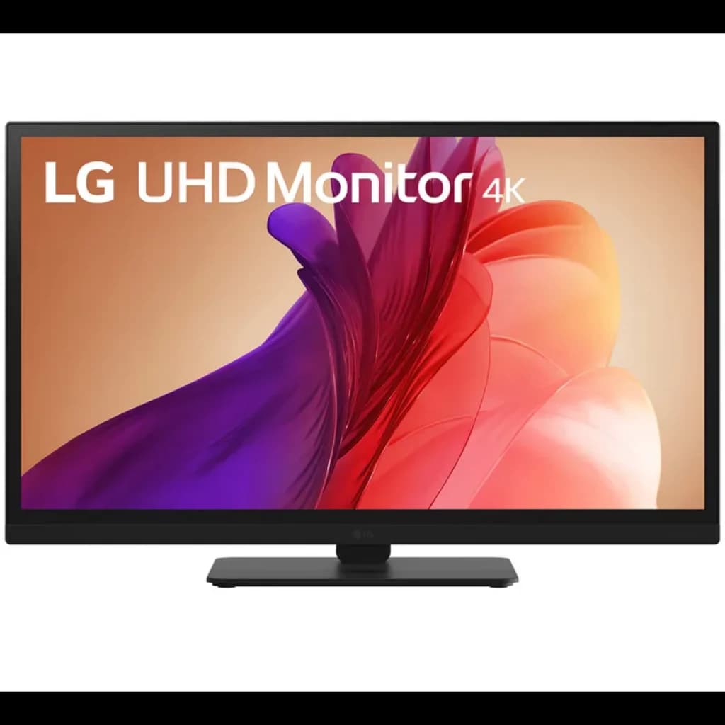 LG 27BA45U-B 27 pouces écran PC 4K UHD HDR10 noir avec bords fins, dalle mate et pied rectangulaire, affichage net aux couleurs vives