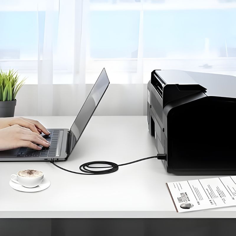 Câble Ugreen USB C vers USB B 2 m noir, connecteurs métalliques robustes, gaine souple, idéal pour imprimantes et scanners, transfert stable et durable - Ítem4