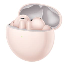 Huawei FreeBuds 7i TWS ANC Rosa en estuche ovalado rosa claro, tapa abierta. Auriculares intraurales compactos con rejillas metálicas y luz LED frontal.