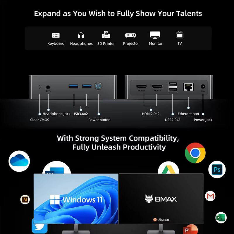 BMAX MaxMini B3 Pro 8GB DDR4/256GB SSD/W11 - Ítem6