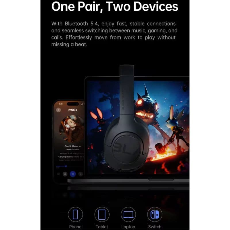 Black Shark V2 ANC Preto - Auscultadores com diadema, Bluetooth 5.4