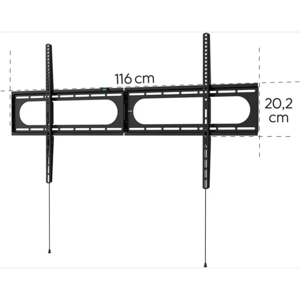 Hama 00220843 suporte TV fixo preto, até 120 polegadas e 100 kg, estrutura metálica robusta com nível de bolha integrado e tiras de liberação rápida - Item2