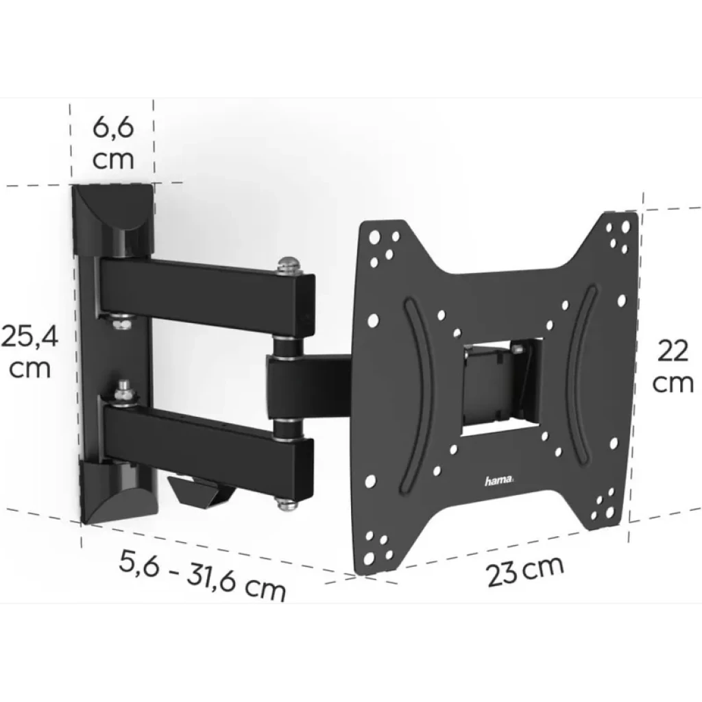 Hama 00220822 Suporte para TV preto articulado, parede, braços duplos, inclinação e giro, para telas 19 a 48, suporta até 20 kg, montagem VESA - Item4