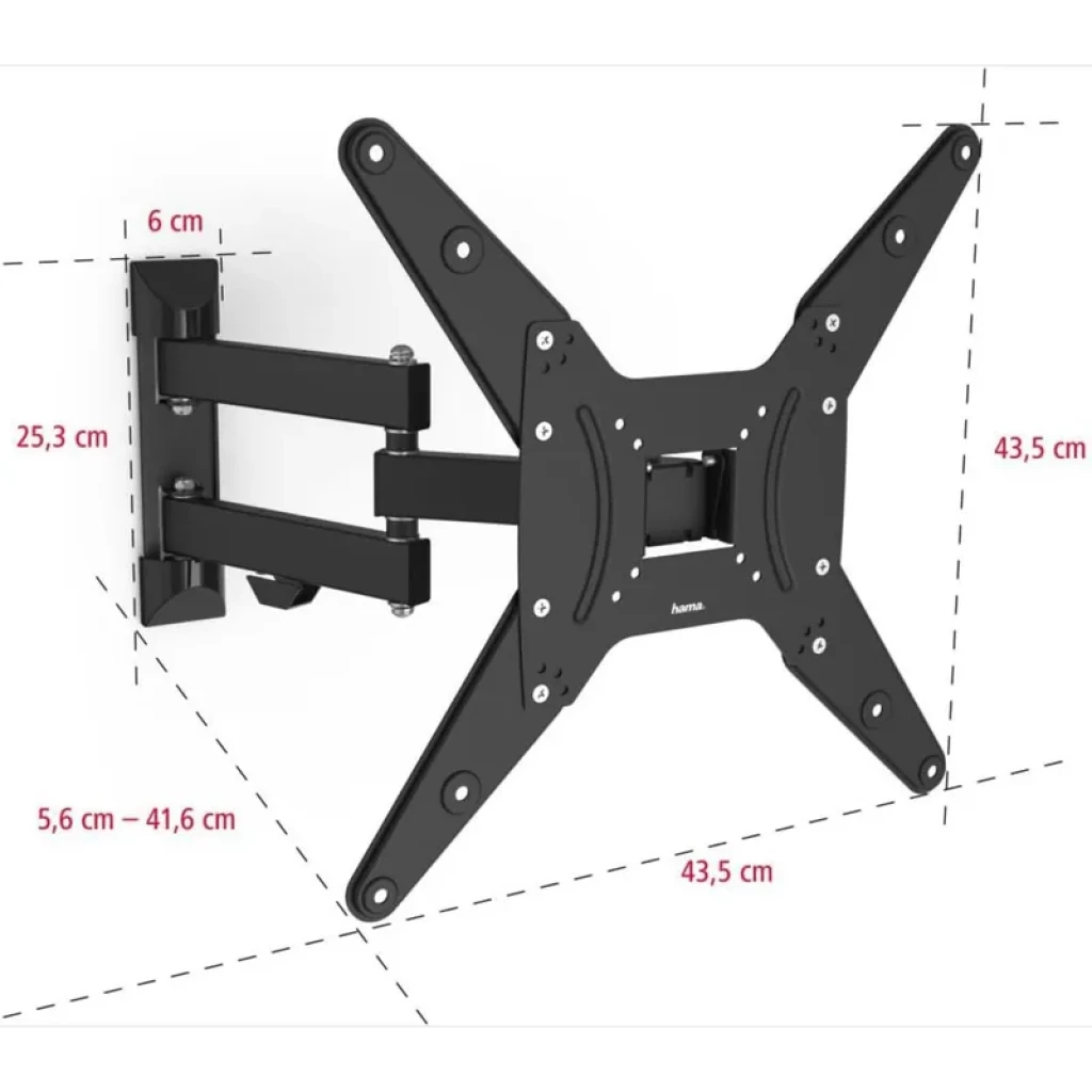 Hama 00220824 hasta 65 pulgadas, soporte para TV negro con brazo articulado, placa en X y ajuste de inclinación y giro para montaje mural estable y seguro - Ítem2