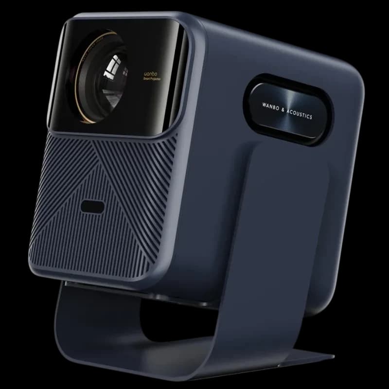 Wanbo Mozart Series Gimbal Stand Azul para projetor, suporte metálico robusto com base estável e braço curvo, acabamento fosco elegante e design minimalista