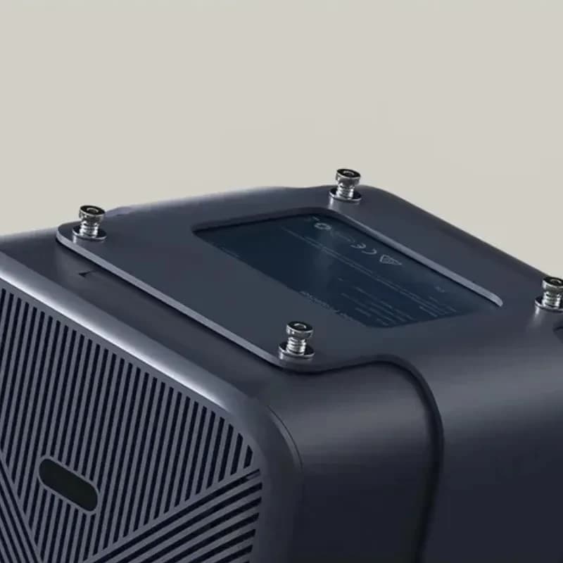 Wanbo Mozart Series Gimbal Stand Azul para projetor, base metálica com parafusos expostos, acabamento fosco e recortes de ventilação para estabilidade