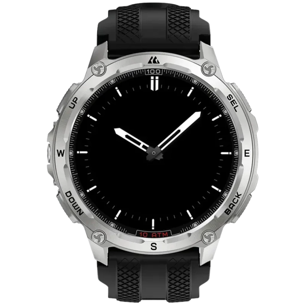 Kospet Tank T4 32GB Plata - Reloj inteligente con caja metálica plateada, bisel robusto, correa de silicona negra y pantalla redonda con múltiples diales - Ítem3