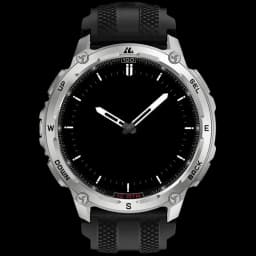 Kospet Tank T4 32GB Argent - Montre intelligente robuste argentée, lunette métallique avec marquages W S E N, écran noir minimaliste, bracelet noir texturé