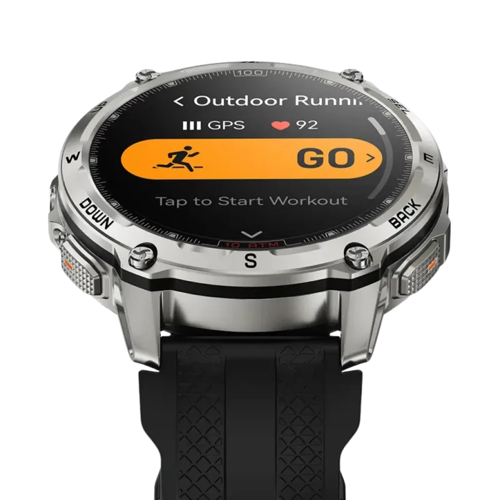 Kospet Tank T4 32GB Plata - Reloj inteligente con caja metálica plateada, bisel robusto, correa de silicona negra y pantalla redonda con múltiples diales - Ítem4