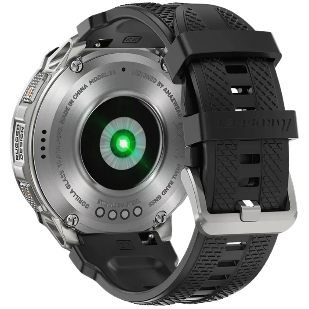 Kospet Tank T4 32GB Plata - Reloj inteligente con caja metálica plateada, bisel robusto, correa de silicona negra y pantalla redonda con múltiples diales - Ítem5