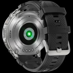 Kospet Tank T4 32GB Argent - Montre intelligente, boîtier métal robuste, capteur cardio vert au dos, bracelet silicone noir texturé avec boucle acier