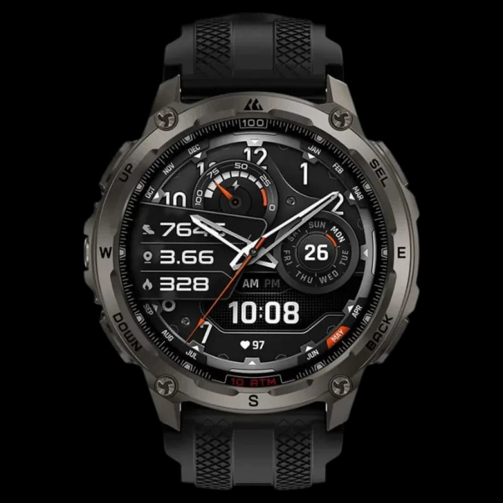 Kospet Tank T4 32GB Noir – montre robuste avec boîtier métal, lunette crantée, écran noir multifonction, boutons latéraux, bracelet silicone