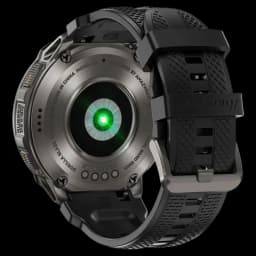 Kospet Tank T4 32GB Noir – boîtier métal robuste, capteur cardio optique vert, bracelet silicone texturé noir avec boucle métal, visserie apparente