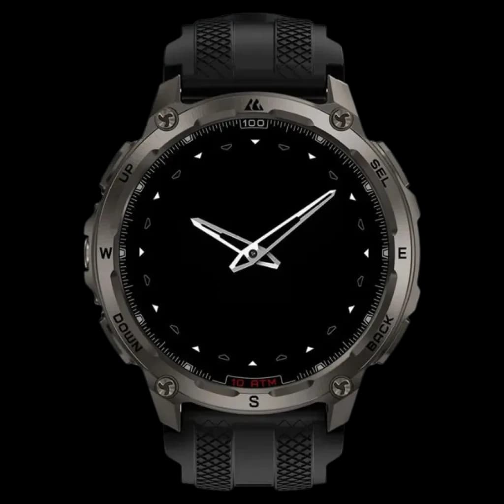 Kospet Tank T4 32GB Noir – Montre robuste en métal gris, lunette crantée, boutons latéraux, bracelet silicone texturé, cadran noir minimaliste étanche