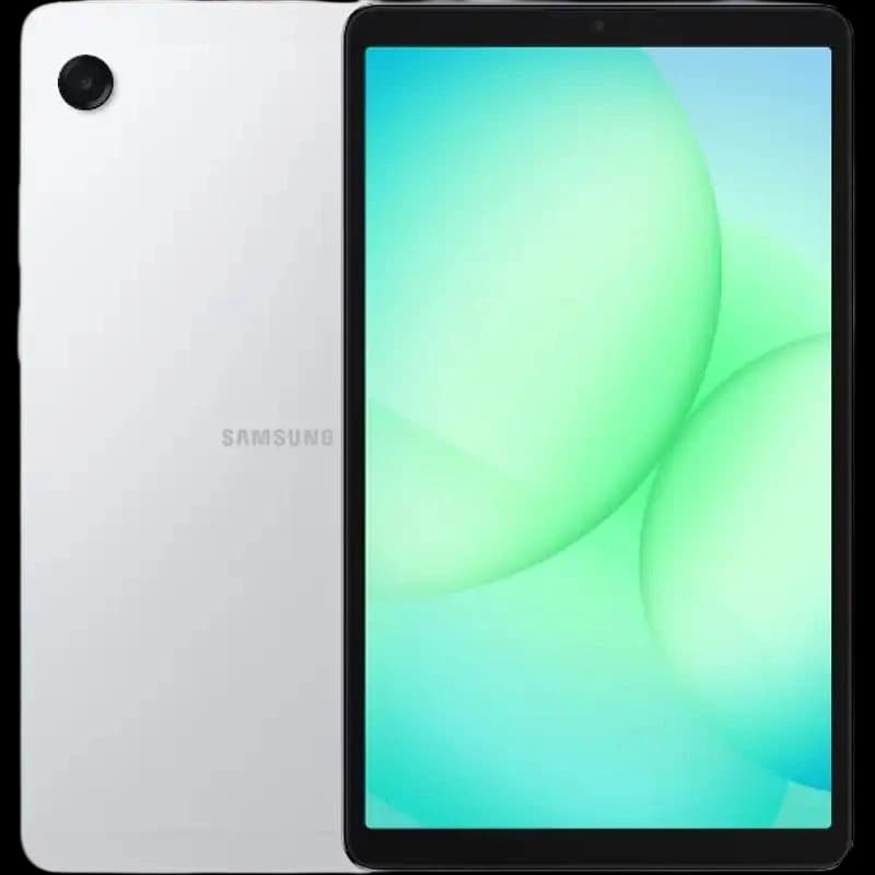 Tablet Samsung Galaxy Tab A11 LTE plata, pantalla 8,7" con marcos delgados, cámara trasera única, frontal centrada, cuerpo metálico estilizado.
