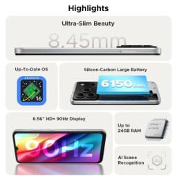 Smartphone Doogee Note 56 3Go/64Go Noir ultra fin 8,45 mm, écran 6,56 HD+ 90 Hz, grande batterie 6150 mAh, Android 16, IA, jusquà 24 Go RAM expandables