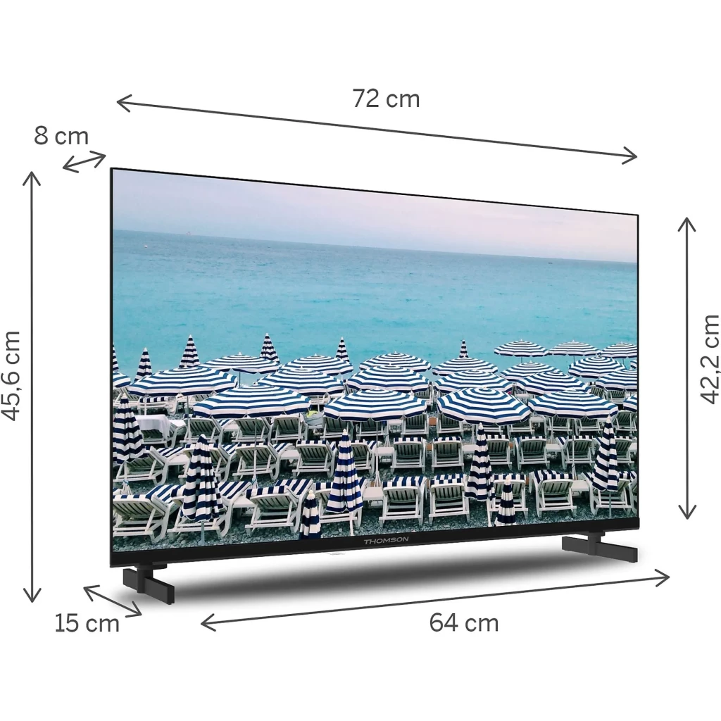 Thomson 32HD2S13 téléviseur LED 32 pouces HD écran plat fin bords minces pied double image nette couleurs vives idéal petits salons et chambres - Ítem3