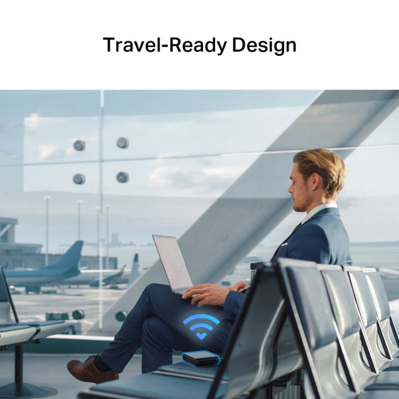 TP-Link TL-WR1502X en negro, diseño compacto con rejilla frontal amplia y luz LED central turquesa, bordes redondeados y acabado mate elegante - Ítem4