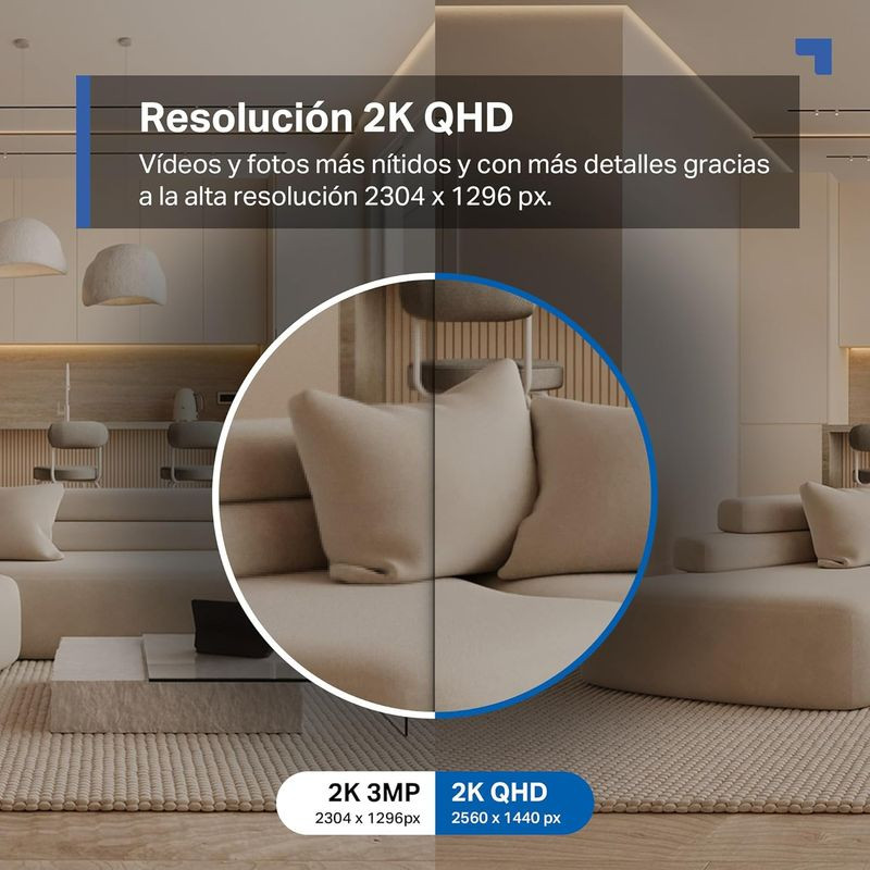 Cámara TP-Link Tapo C212 blanca, 2K 3MP, cuerpo esférico con lente central, LED de estado, base estable; giro e inclinación, visión nocturna e IA. - Ítem3