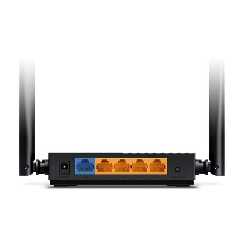 TP-Link Archer C64 Ethernet Wi‑Fi Dual Negro con 4 puertos LAN naranjas, 1 puerto WAN azul, botón WPS/Reset y dos antenas externas ajustables.