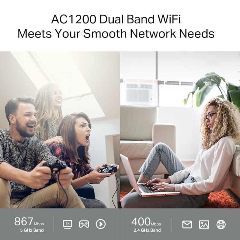 TP-Link Archer C64 Ethernet Wi‑Fi Dual negro, router AC1200 de doble banda: 867 Mbps 5 GHz y 400 Mbps 2.4 GHz, ideal para streaming 4K y juegos online.