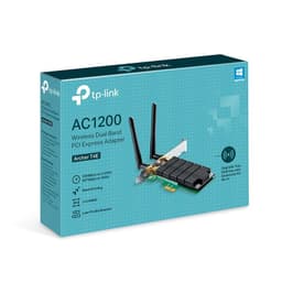 Adaptador PCIe TP-Link Archer T4E WiFi Dual, AC1200, dos antenas ajustables, disipador negro, incluye bracket low-profile y compatibilidad Windows.