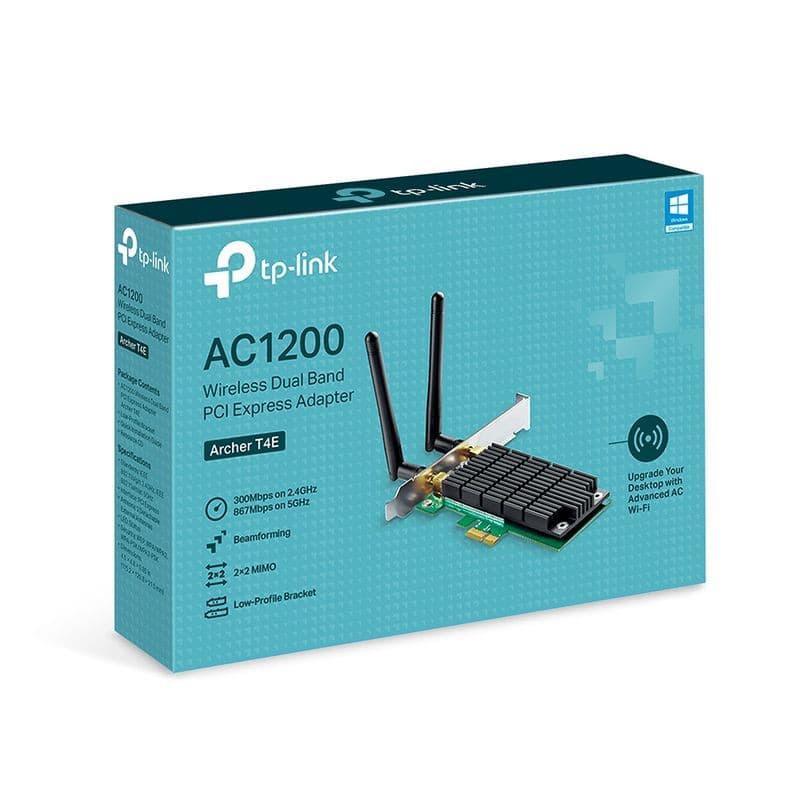 TP-Link Archer T4E WiFi Dual – Adaptador PCIe AC1200, 2 antenas destacáveis, dissipador preto, suporte low-profile, compatível Windows, 2,4/5 GHz