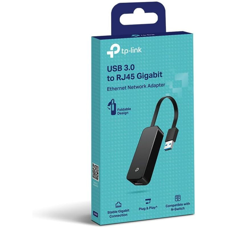 TP-Link UE306 – Adaptateur compact noir avec câble court, port RJ45 Gigabit et connecteur USB 3.0 bleu, finition brillante, logo TP-Link discret. - Ítem6