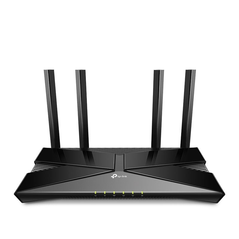 Router TP-Link Archer AX53 negro con 4 antenas externas, acabado brillante, luces LED frontales y diseño angular; Wi‑Fi 6 y puertos Gigabit Ethernet. - Ítem1