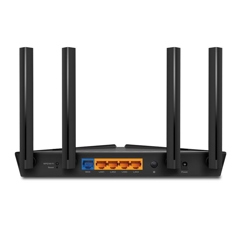 Router TP-Link Archer AX53 negro con 4 antenas externas, acabado brillante, luces LED frontales y diseño angular; Wi‑Fi 6 y puertos Gigabit Ethernet. - Ítem2