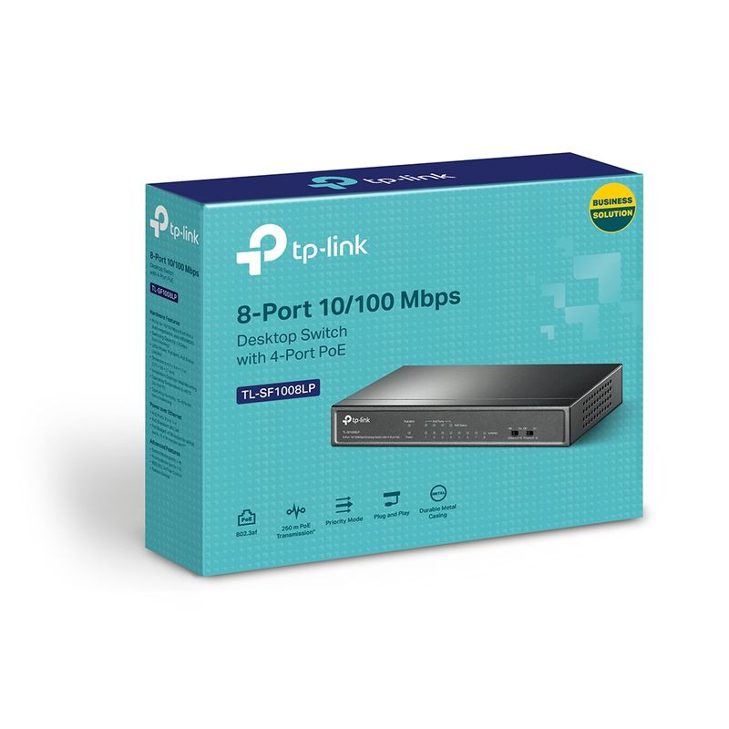 TP-Link TL-SF1008LP switch de escritorio negro con 8 puertos Fast Ethernet 10/100, 4 PoE, indicadores LED frontales y carcasa compacta metálica - Ítem6