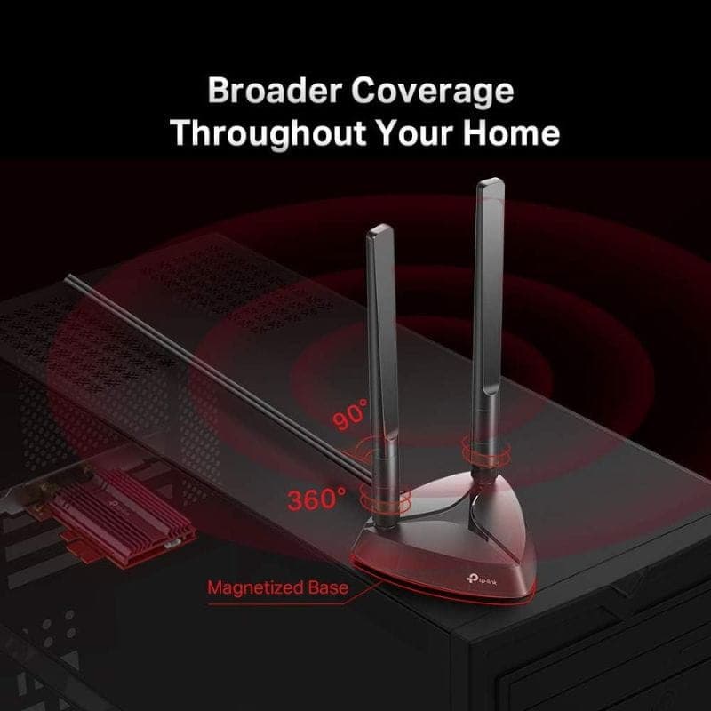 TP-Link Archer TX3000E Pcie Wifi6 Adaptateur réseau avec deux antennes externes orientables 90° et base magnétique 360° pour meilleure couverture domestique