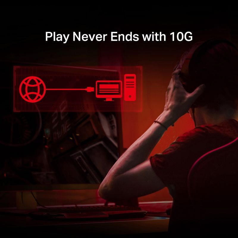 TP-Link TX401 10 Gigabit Adaptateur réseau PCIe rouge avec grand dissipateur à ailettes et équerre métal, connecteur RJ45 et interface PCI Express x4 - Ítem4