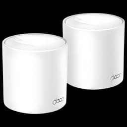 TP-Link Deco X10 Wi-Fi 6 Pack de 2 répéteurs blancs cylindriques compacts avec finition mate et logo déco discret, design minimaliste pour maison moderne