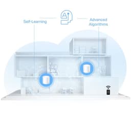 TP-Link Deco X10 Wi-Fi 6 Pack de 2 répéteurs blancs cylindriques, placés dans une maison à plusieurs pièces, couverture maillée, indicateurs lumineux